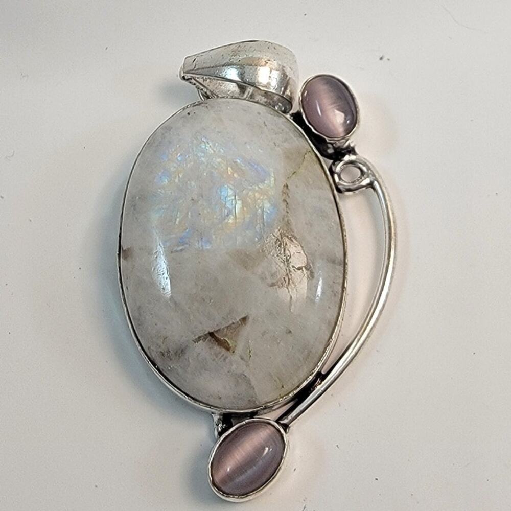 Necklace Pendants Moonstone and Chalcedony Handmade Jewelry in Sterling Silver
